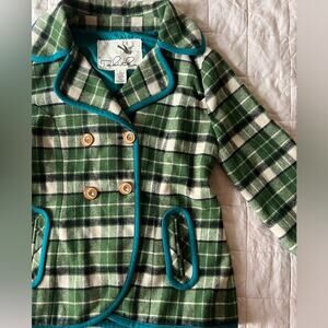 Anthropologie X Tabitha Green Plaid 3/4 Length Sleeve Pea Coat Preppy- Small